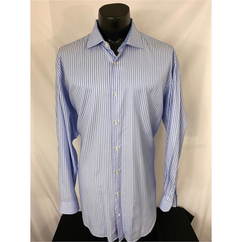 Robert Graham Button Dress Shirt Blue Tall 17.5